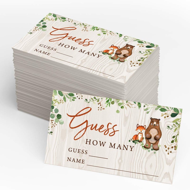 Printed Party Baby Shower Games â€“ Guess How Many Candy Jar Game, Woodland Forest Animals Theme, 50 Cards & Sign - Image 2